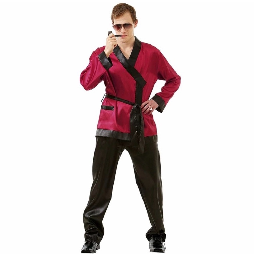 Bunny Enthusiast Mansion Manager Halloween Costume Red Satin Robe‎ Hefner XL